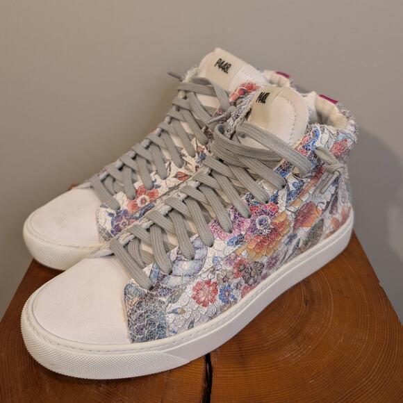 P448 High Top Sneaker RARE Snake-Embossed Floral Print Zip- Size 41/10.5 - Picture 3 of 14